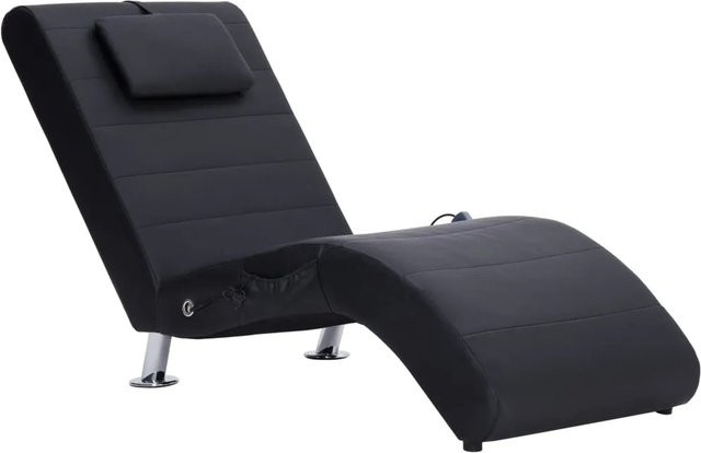 vidaXL Massage Chaiselongue mit Kissen in Schwarz aus Kunstleder, B/T/H: 144 x 79 x 59 cm - Bild 1