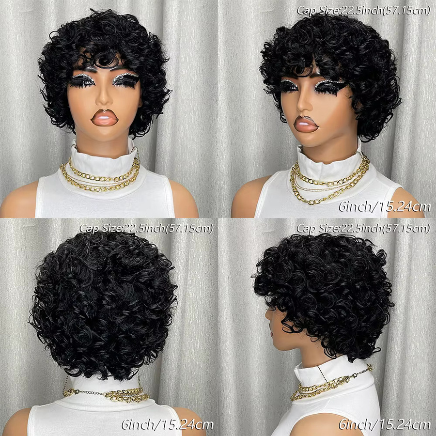OYM HAIR Wasserwellen-Echthaar-Perücke, Pixie-Schnitt, Damen - Bild 4
