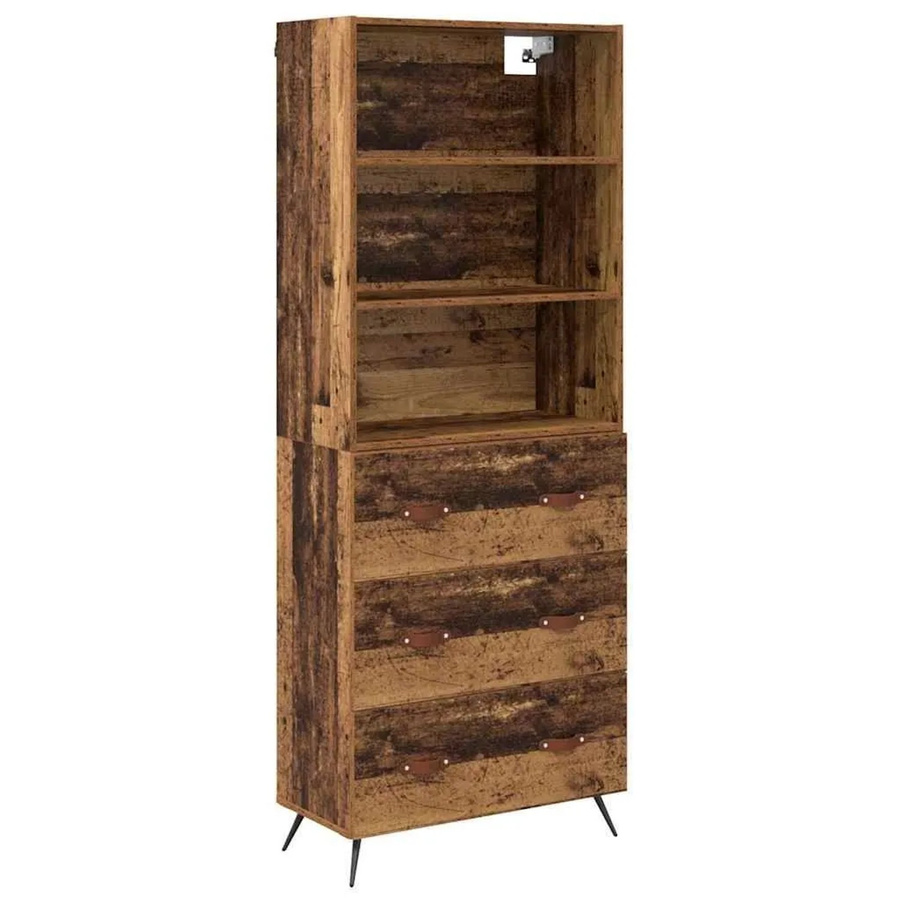 vidaXL Highboard Altholz in Braun mit Türen und Schubladen, B/T/H: 69,5 x 34 x 180 cm - Bild 2