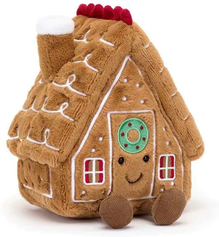 Festliche Weihnachtsdekoration Lebkuchenhaus als weiche Plüschpuppe in Braun - Bild 1