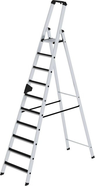 PROREGAL Stufen-Stehleiter einseitig begehbar mit Clip-Step, 10 Stufen, Silber - Bild 1