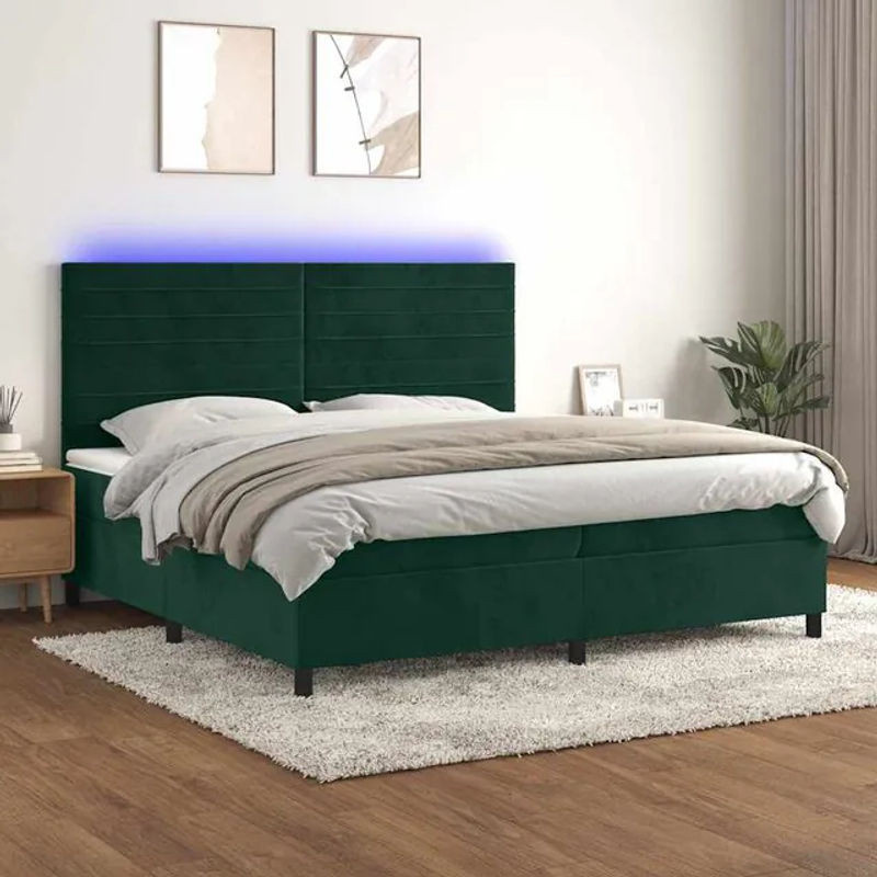 Vidaxl Kontinentalbett mit Matratze und LED in Grün, Samt, B/T: 200 x 200 cm - Bild 1