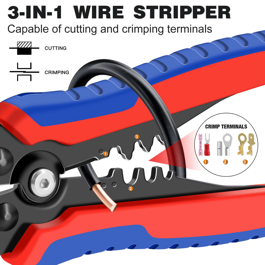 ACOONY 3in1 Abisolierzange SJ-D2 Multitool mit Automatikfunktion zum Abisolieren, Schneiden und Crimpen in Multicolor - Bild 4