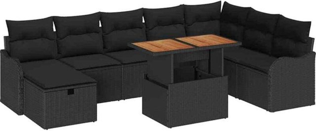 vidaXL Garten-Sofa-Set aus Poly-Rattan mit 9 Kissen in Schwarz - Bild 1