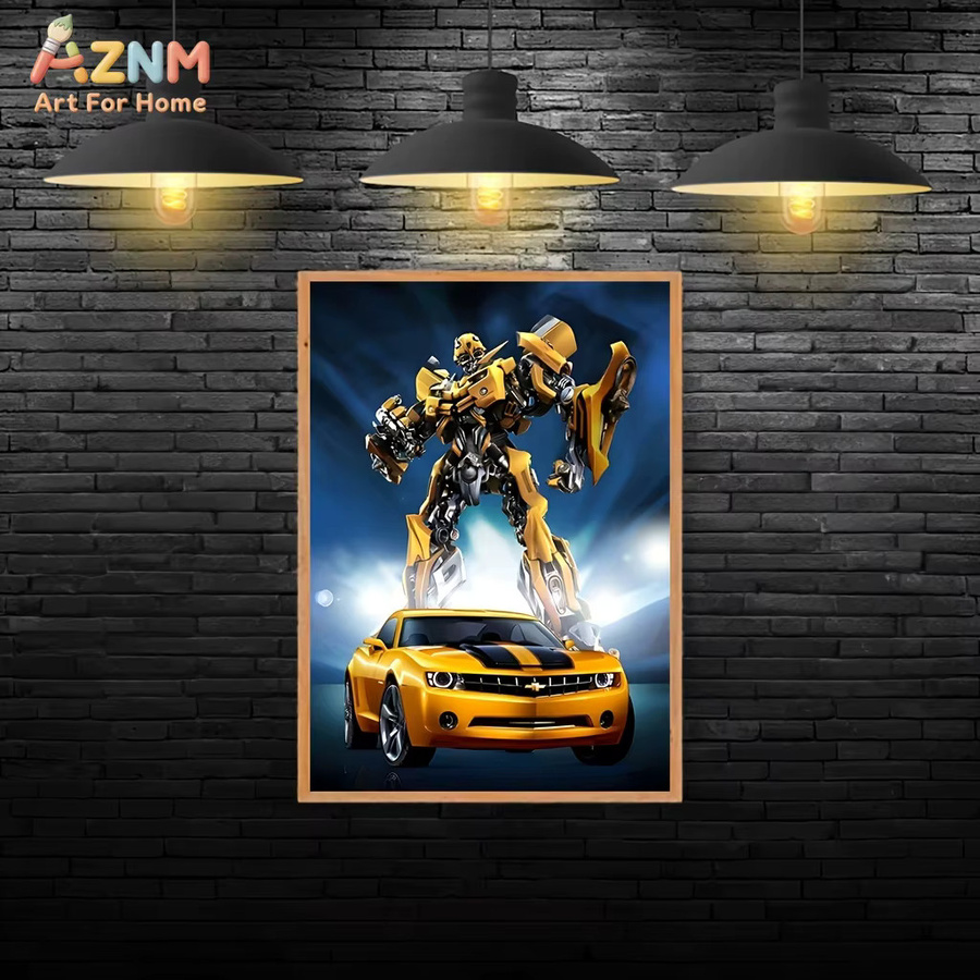 AZNM Transformers Bumblebee Camaro Rahmenlose Leinwand-Wandkunst, Gelber Roboter-Druck für Kinderzimmer und Spielzimmer - Bild 6
