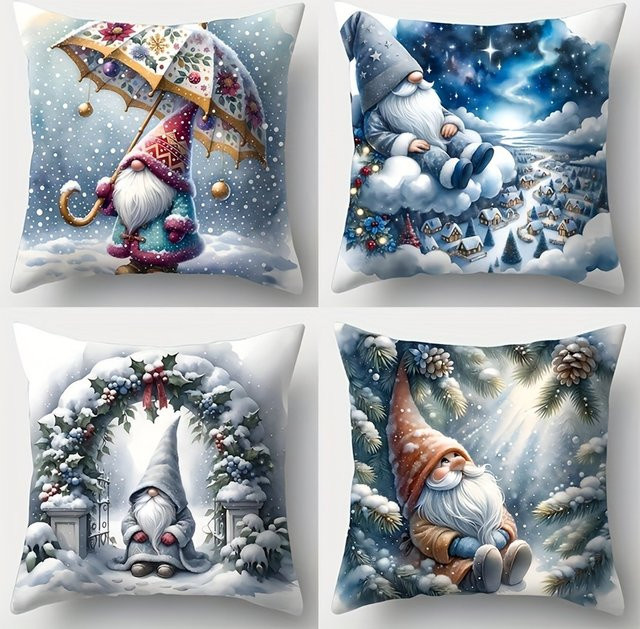 ZZN Winterzwerge Kissenbezüge mit Weihnachtsschneeflocken-Dekor in Multicolour, quadratisch, B/B: 45 x 45 cm - Bild 1