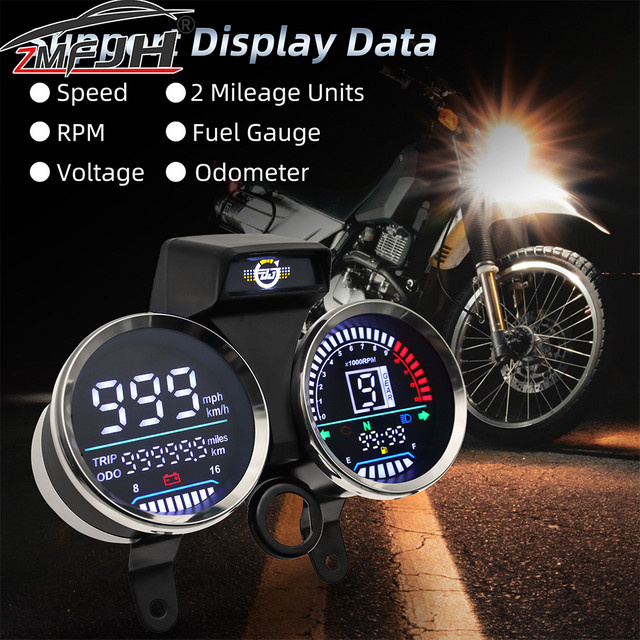 ZMFJH Tachometer für Suzuki GN125 mit Drehzahlmesser, Kilometerzähler, Kraftstoffanzeige und Spannungsmessung in Schwarz - Bild 1