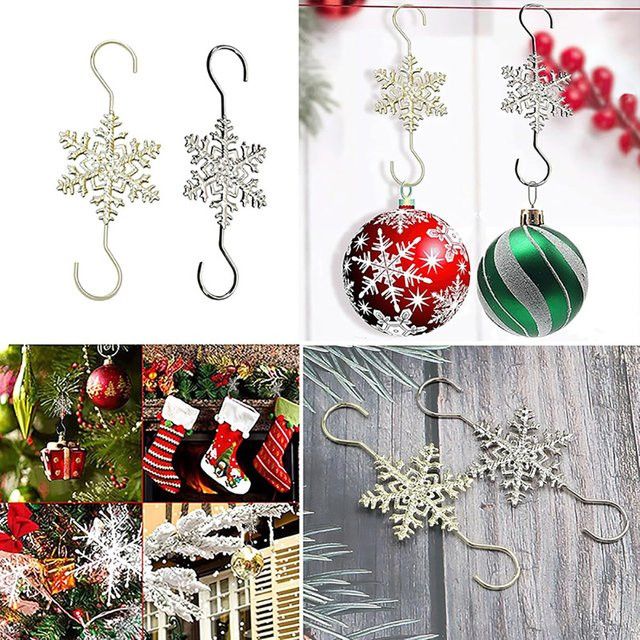 Runtowo 10 Stück Weihnachts-Schneeflockenhaken in Silber für Weihnachtsbaumschmuck und Dekoration - Bild 1