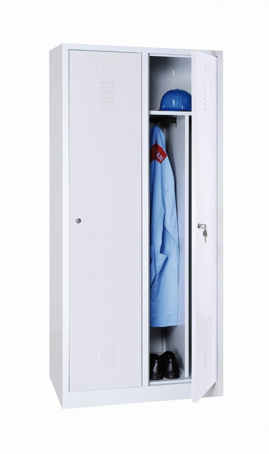 BIGBOXX Spind Basic für Straßen- und Berufsbekleidung in Weiß und Multicolour aus Metall mit Schwenktüren und Kleiderstange - Bild 1