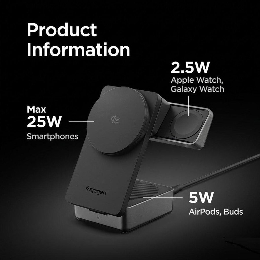 Spigen Essential 3-in-1 Faltbare MagSafe Kabellose Ladestation EF323MQ 25W Schwarz - Bild 3
