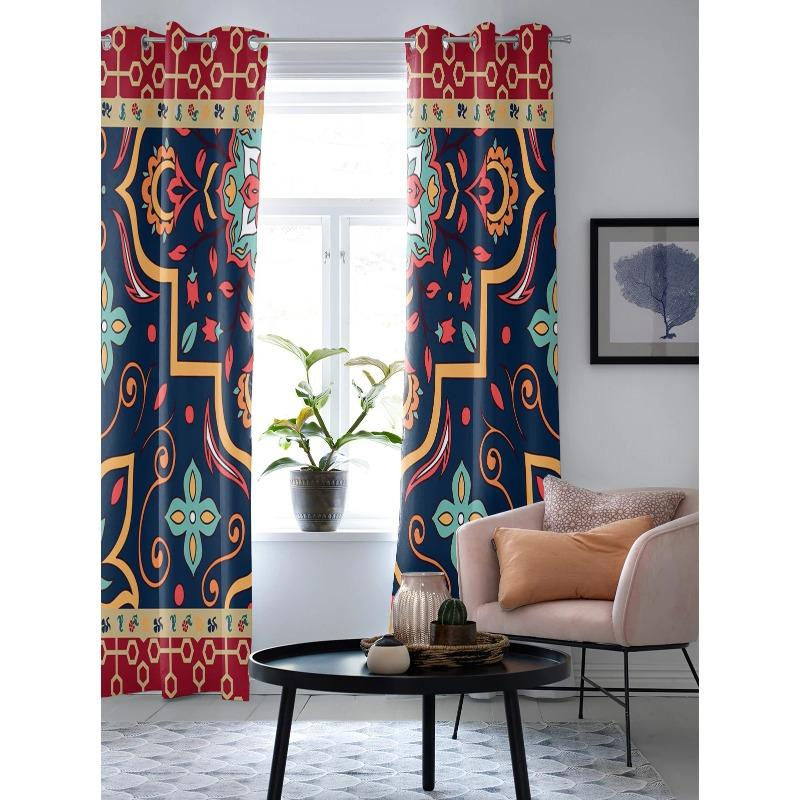 Retro-Fenstervorhang mit türkisch-persischem Muster in Blau, semi-transparent, Breite: 135 cm, Höhe: 60 cm - Bild 3