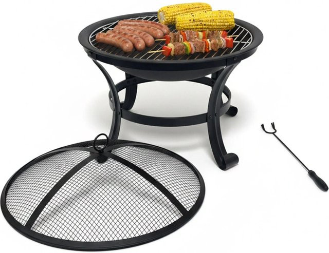 Relaxdays Feuerschale aus Stahl in Schwarz mit Grillrost, Durchmesser: 50 cm, Höhe: 55 cm - Bild 1
