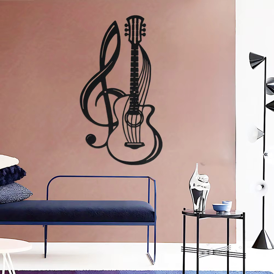 DDPNKL Wandkunst aus Metall mit Violinschlüssel und Gitarre in Schwarz - Bild 2