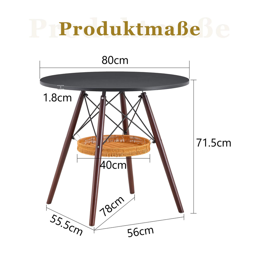 Runder Esstisch Svintora mit schwarzer MDF-Platte und Nussbaum-Massivholzbeinen, Durchmesser: 80 cm - Bild 3