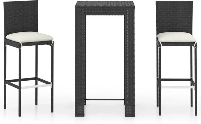 vidaXL 3-teiliges Gartenbar-Set aus Poly-Rattan mit Kissen in Schwarz - Bild 1