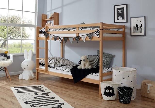 TiCAA Etagenbett Rene aus Massivholz in Buche Natur für Kinderzimmer - Bild 1