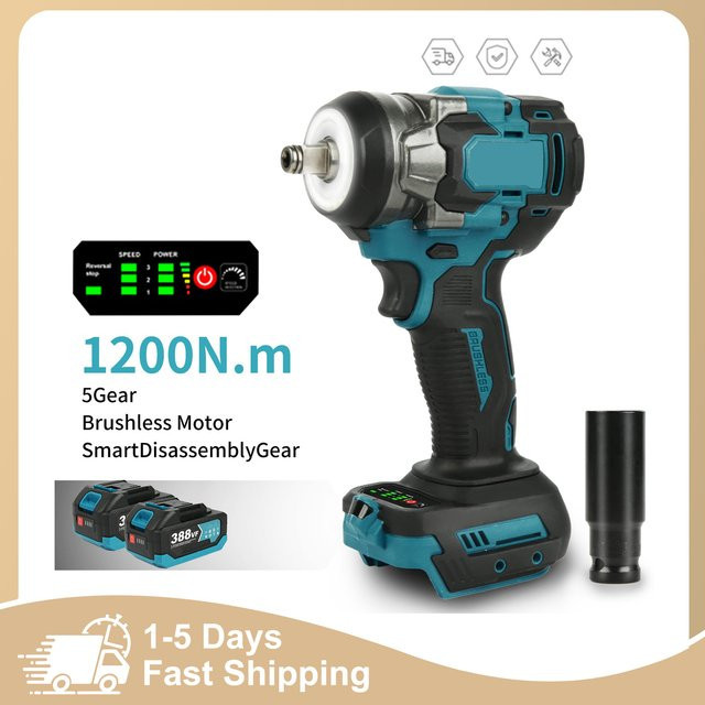 HGTUGO Bürstenloser kabelloser Schlagschrauber mit 1/2 Zoll Vierkantantrieb, 1200 Nm Drehmoment, 5 Gänge, inklusive 21V 15000mAh Akku und Ladegerät - Bild 1