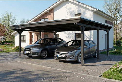 SKANHOLZ Carport Emsland aus Fichte mit Stahl-Flachdach in Anthrazit und Schwarz, B: 609 cm, T: 604 cm - Bild 1