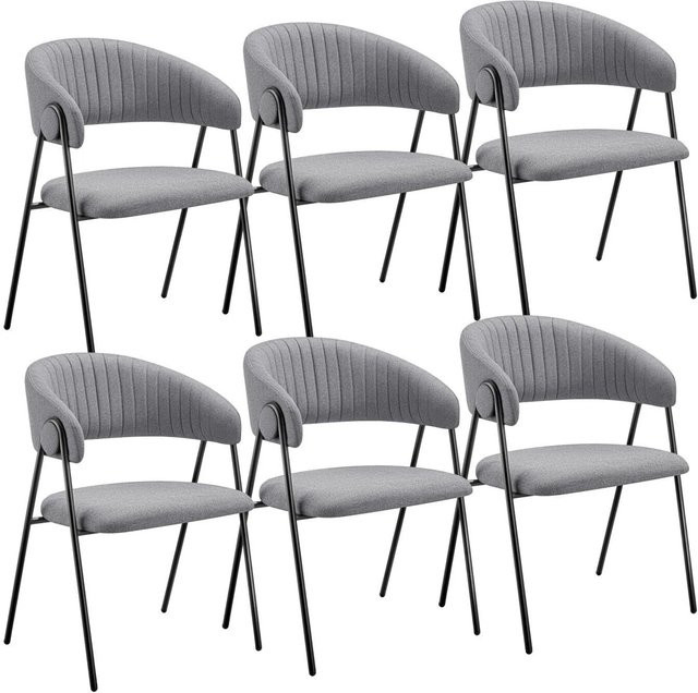 tectake Bedano Armlehnstuhl 6er Set aus Webstoff in Grau mit Steppmuster und lackierten Stahlbeinen B/T/H: 60 x 58 x 85 cm - Bild 2