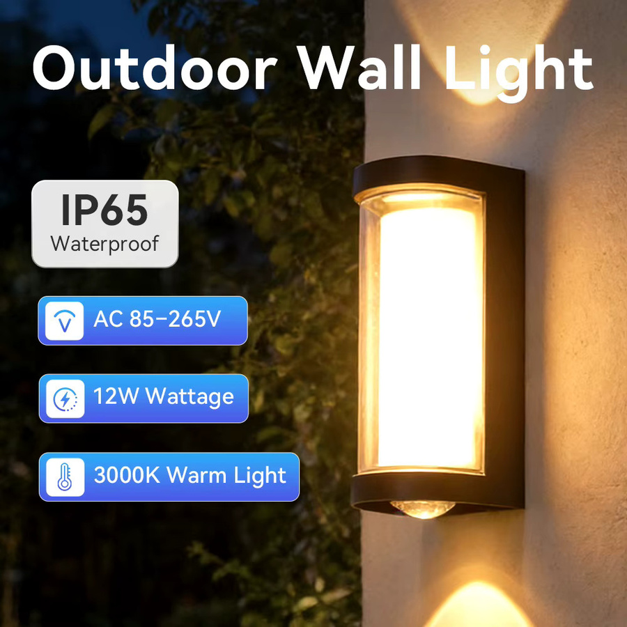 LANGYUE LED Wandleuchte Up-Down in Schwarz, IP65 wasserdicht, 12 W, warmweißes Licht, moderne rechteckige Außenleuchte für Garten und Hof - Bild 3