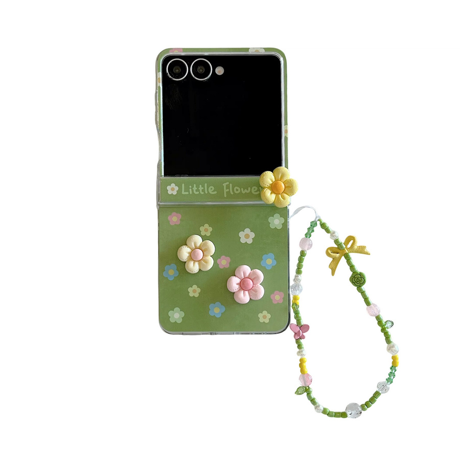 Grüne 3D-Blumen-Handyhülle mit Perlenband für Samsung Galaxy Z Flip 7 6 5 4 3 - Bild 4