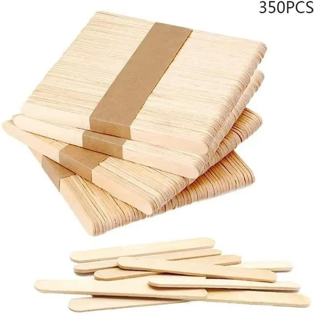 WIKHOSTAR Eis am Stiel Set mit 350 Stück cremefarbenen Holzstäbchen und rechteckigen Silikon-Eisformen in Beige - Bild 1