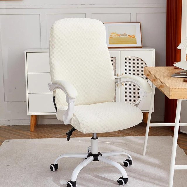 Einfarbiger Jacquard Stuhlbezug in Weiß, schmutzabweisender und abnehmbarer Stretch Sitzüberzug für Bürostühle und Armlehnenstühle - Bild 1