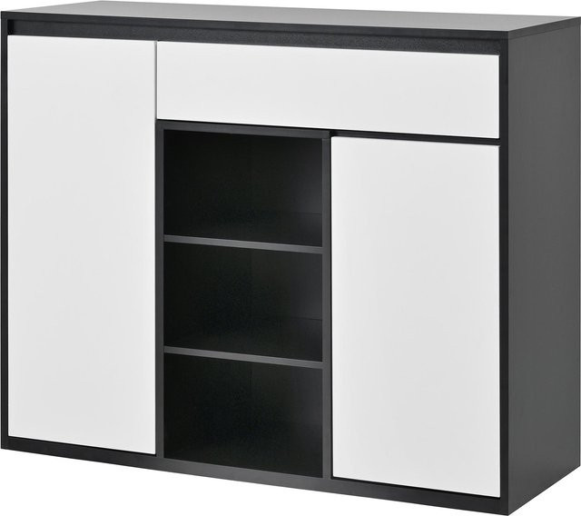 Schuhschrank von GL Store mit 2 Glastüren, 1 Schublade und LED-Beleuchtung in Schwarz-Weiß, B: 105 cm, T: 39,5 cm, H: 86 cm - Bild 1