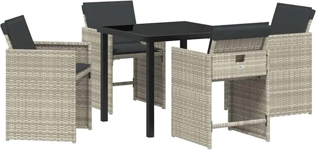 vidaXL Garten Essgruppe 5-teilig aus Poly-Rattan und Glas in Hellgrau - Bild 1