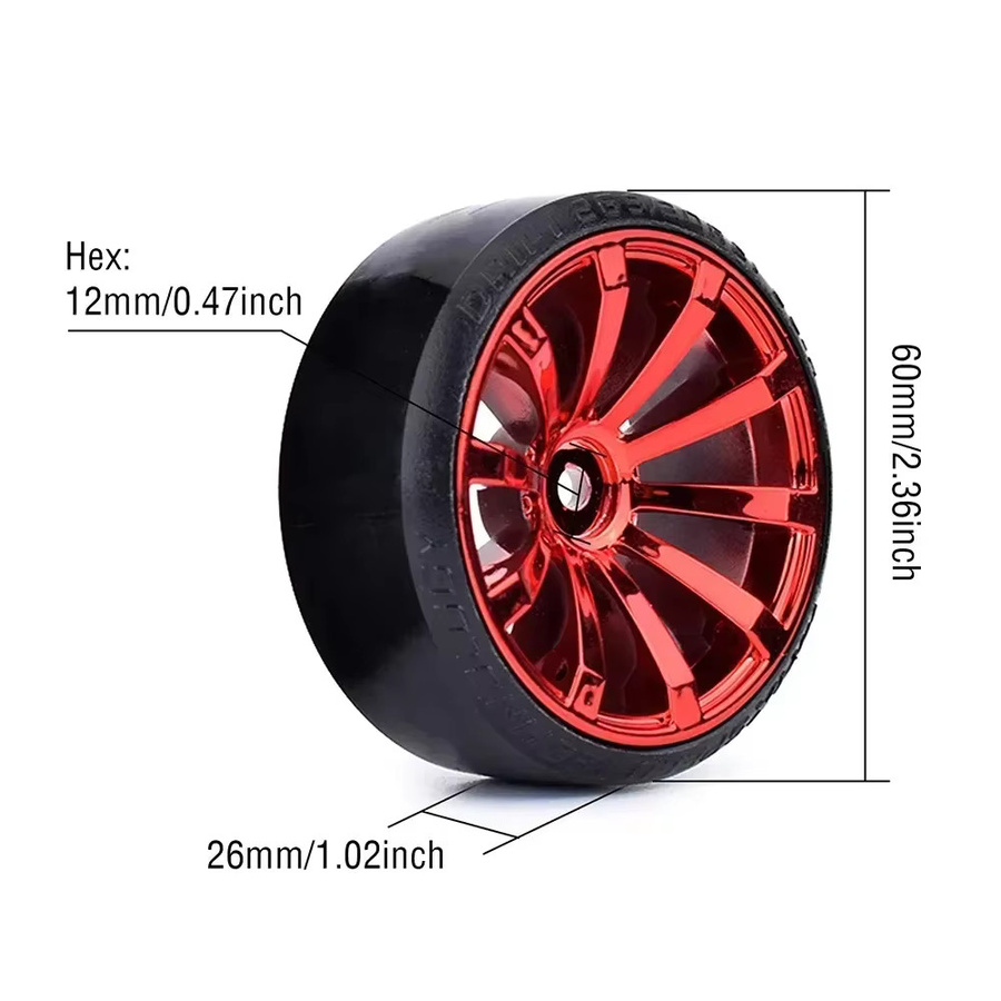 NeebRC RC Auto Reifen, 4-teiliges Set, 1:10, 60mm, Hartplastik, Schwarz - Bild 2