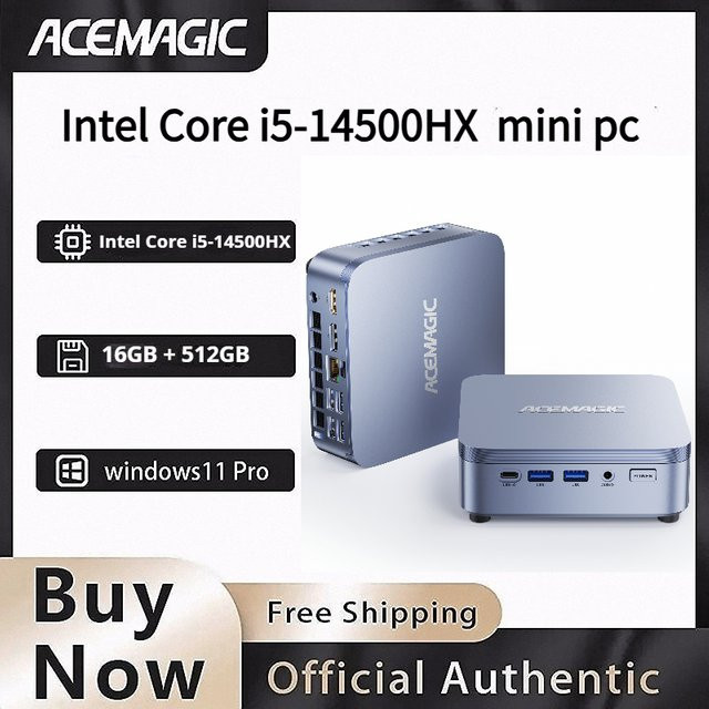 ACEMAGIC Mini-PC Gaming Desktop mit Intel Core i5-14500HX, 32GB DDR5, 1TB NVMe SSD, Windows 11 Pro, 4K Dreifach-Display, Grau - Bild 1
