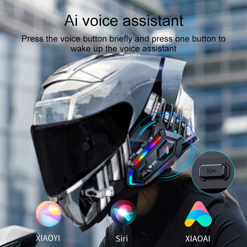 Kebidumei Y20 Motorradhelm-Headset mit Bluetooth 5.3, Rauschunterdrückung und 1000 mAh Akku, wasserdichte kabellose Freisprecheinrichtung in Schwarz - Bild 4