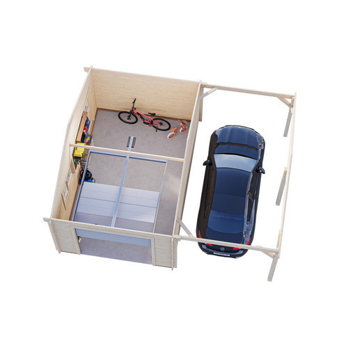 Palmako Garage Roger aus Holz mit Sektionaltor und Satteldach, Farbe: braun, B/T/H: 703 x 619 x 316 cm - Bild 2