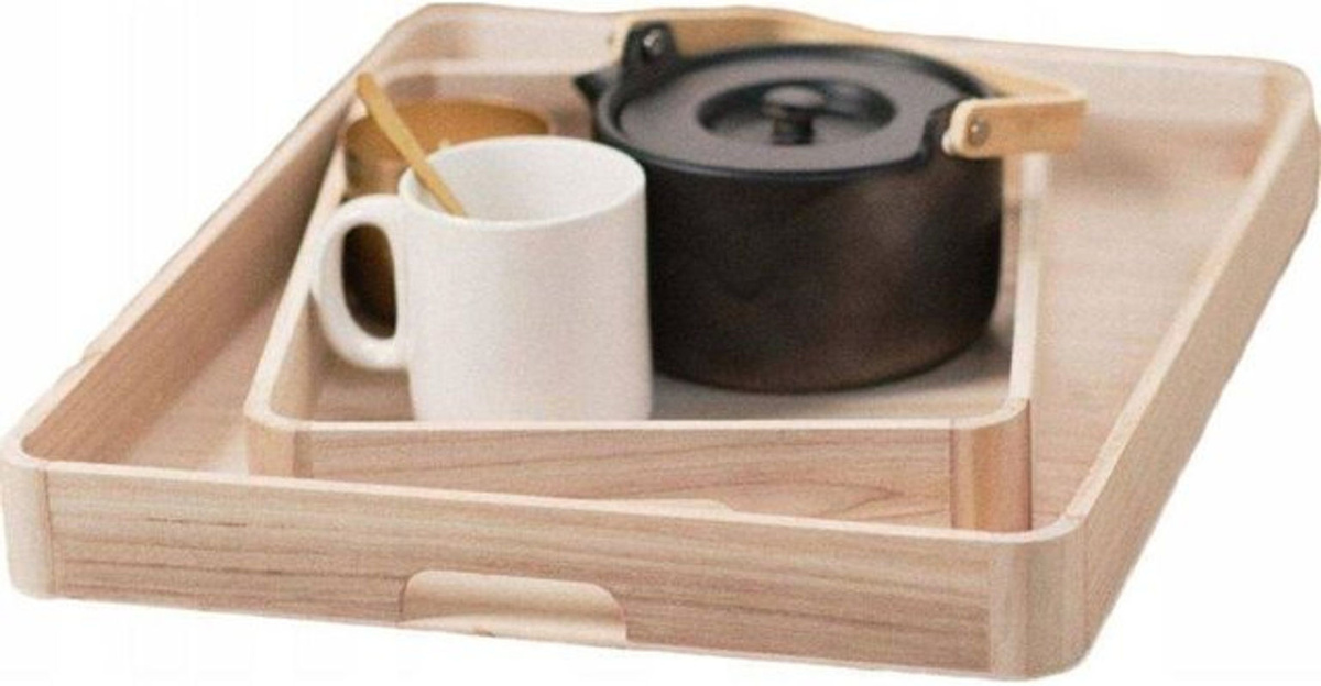 Today Set aus 2 beigen Paulownia-Holztabletts in rechteckiger Form - Bild 1