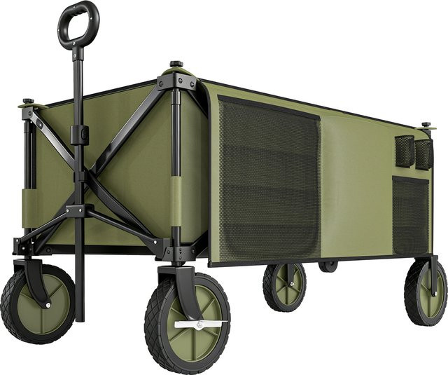 Outsunny Strandwagen klappbarer Transportwagen mit abnehmbarer Plane und höhenverstellbarem Griff in Grün H x B x T: 93 x 108 x 55 cm - Bild 1
