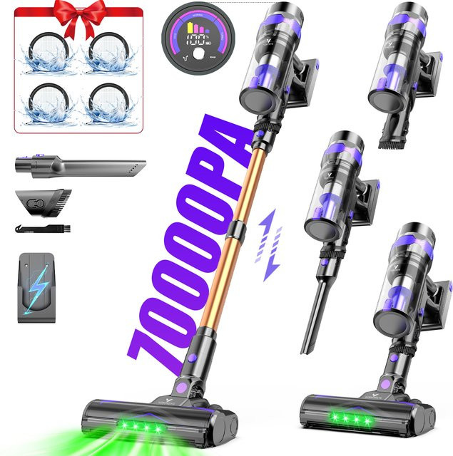 Vortisys 6-in-1 Akku-Stielstaubsauger mit LED-Display und grüner Stauberkennungstechnologie, tragbarer beutelloser Staubsauger für Hartböden, Grün/Mehrfarbig - Bild 1