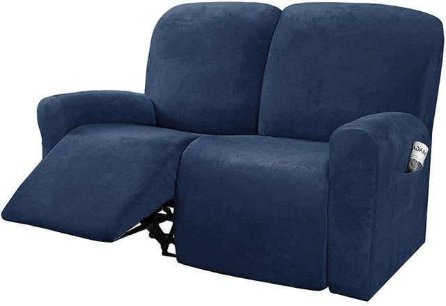 Samt Stretch Sessel Überzug in Blau für Recliner und Sofas - Bild 1