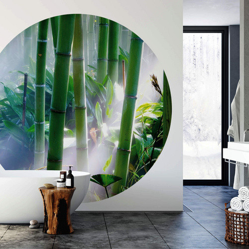 K&L Wall Art Runde Vliestapete Bambus Wald Feng Shui Deko, mehrfarbig, matt - Bild 2