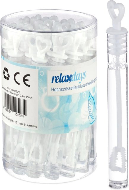 Relaxdays Seifenblasenröhrchen, Kunststoff, Weiß, mit Herzgriffen - Bild 1