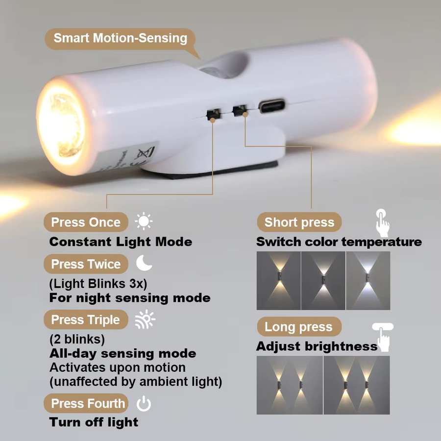 YNL LED-Nachtlicht mit Bewegungsmelder und USB-Ladefunktion, weiß, 3 Farben wechselnd, ideal für Schrank, Küche und Möbel - Bild 2