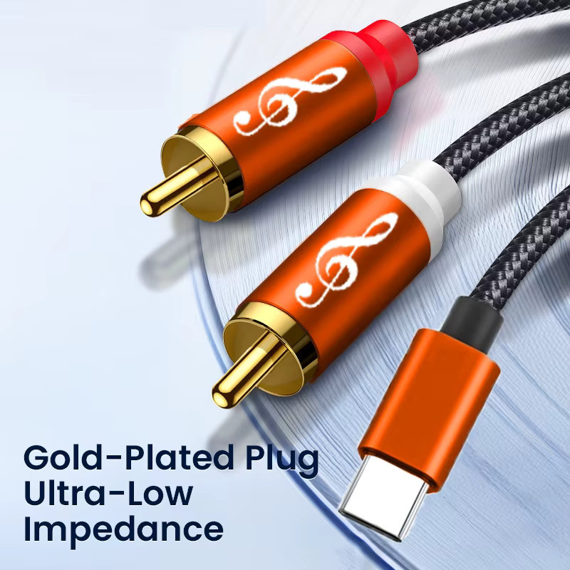 USB-C zu Dual-RCA-Audiokabel in Orange für Smartphones, Tablets, Heimkinos, DVD-Player und Lautsprecher - Bild 4