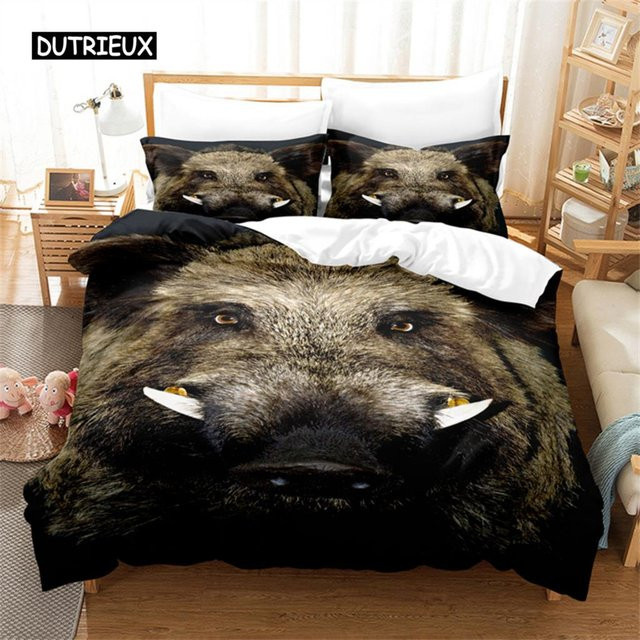 Wildschwein Design Bettwäsche Set mit 3D Digitaldruck aus Mikrofaser, Mehrfarbig, B/H: 135 x 200 cm - Bild 1