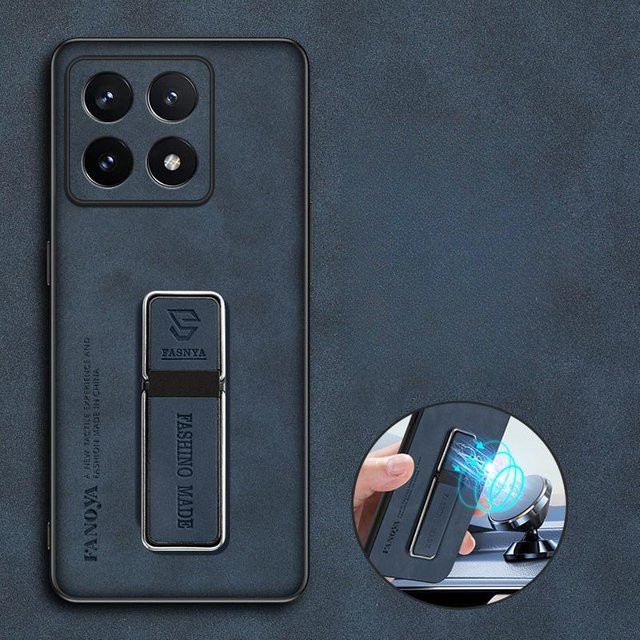 Skinsheep Leder Schutzhülle für Xiaomi 14T Pro und 13T mit Magnetischem Halter Ständer und Stoßfestem Rüstung Design in Blau - Bild 1