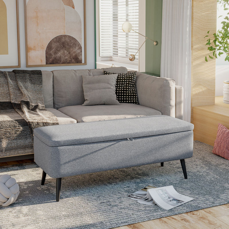 HOMCOM Sitzbank mit Stauraum in Grau mit Stahlbeinen, Polsterbank für Wohnzimmer, Flur und Schlafzimmer, B/T/H: 101 x 38,5 x 44,5 cm - Bild 2