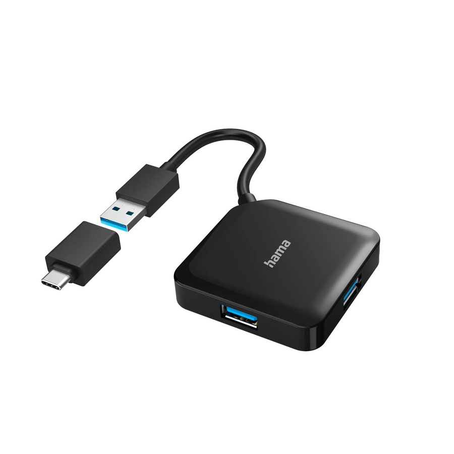 Hama USB-Hub mit 4 Ports USB 3.2 Gen1 5 Gbit/s inkl. USB-C Adapter in Schwarz - Bild 2
