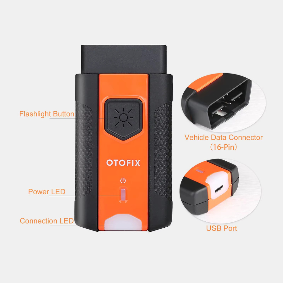 OTOFIX V1 Bluetooth-Anschluss orange Fahrzeugverbindungsschnittstelle für Otofix D1 Lite, D1, IM1, Autel MS906 PRO, KM100 und BT609 - Bild 2