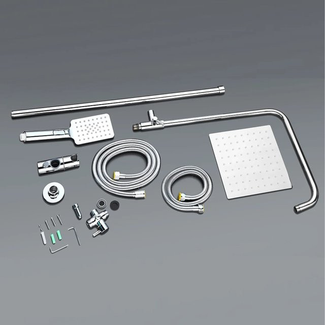 Aurlane Duschsystem mit quadratischer Regendusche aus Edelstahl in Silber - Bild 1