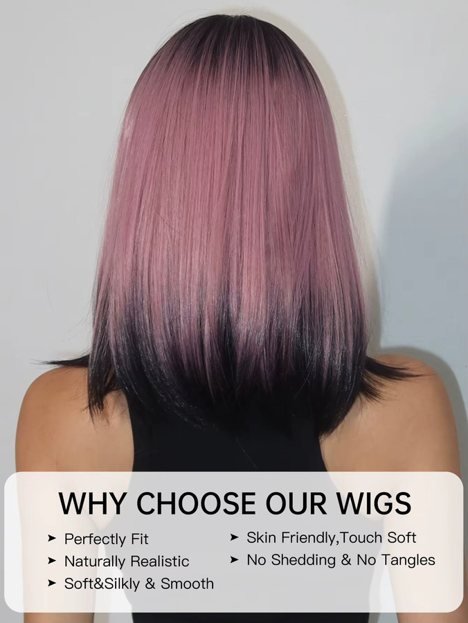 HAIRCUBE Perücke, kurzer Bob mit Pony, rosa-schwarz Ombre, Damen - Bild 4