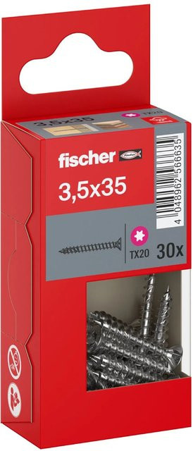 Fischer PowerFast II A2 Senkkopf TX Vollgewinde Holzschraube aus Edelstahl in Silber, Durchmesser: 3,5 mm, Länge: 35 mm, 30 Stück - Bild 1