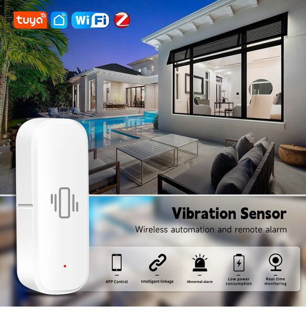 Tuya Smart Life Vibrationssensor in Weiß mit ZigBee und WiFi für App-Steuerung und Sicherheitsschutz - Bild 1